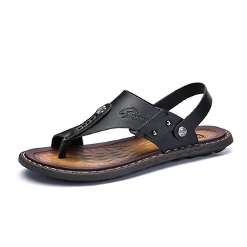 Hombre Chanclas Más el Tamaño de 47 Marca de Verano Sandalias de Cuero Genuino de los Hombres Casual Zapatos al aire libre de la Playa de Sandalias Cómodas zapatillas 17071