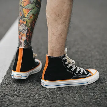 Hombre Zapatos De Lona De Color Naranja Negro De Alta Cordón Del Color Mezclado Niños De Zapatillas De Skateboard Zapatos De Alta Calidad, Todos Coinciden Con La Calle De La Moda