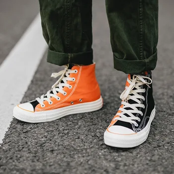 Hombre Zapatos De Lona De Color Naranja Negro De Alta Cordón Del Color Mezclado Niños De Zapatillas De Skateboard Zapatos De Alta Calidad, Todos Coinciden Con La Calle De La Moda