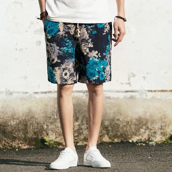 Hombres pantalones Cortos de Algodón Japonés Casual Hip-Hop Impresión de Cordón pantalones Cortos de Verano de la Calle Suelta Recta Cómodos pantalones Cortos de los Hombres M-5XL 12495