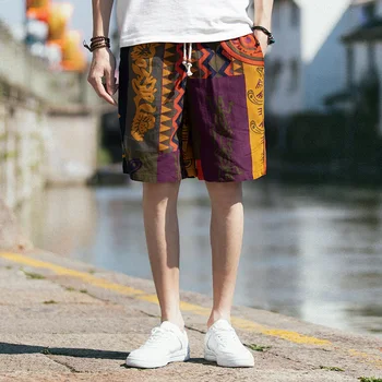 Hombres pantalones Cortos de Algodón Japonés Casual Hip-Hop Impresión de Cordón pantalones Cortos de Verano de la Calle Suelta Recta Cómodos pantalones Cortos de los Hombres M-5XL