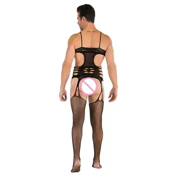 Hombres Sexy Body de Lencería Ropa interior de Rejilla Bodystocking para el Gay Erótico Trajes de Pantys de Malla Traje de Medias Sexy de Siembra