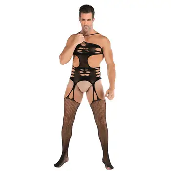 Hombres Sexy Body de Lencería Ropa interior de Rejilla Bodystocking para el Gay Erótico Trajes de Pantys de Malla Traje de Medias Sexy de Siembra