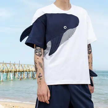 Hombres t-shirt nuevo ballenas 3D de Algodón O-Cuello Corto de los hombres ropa de moda Juvenil vitalidad diseñador de la camiseta