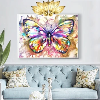 Huacan 5d Bricolaje Diamante de la Pintura de la Mariposa de la Decoración del Hogar Mosaico de punto de Cruz de Animales etiqueta Engomada de la Pared de Diamante de Arte