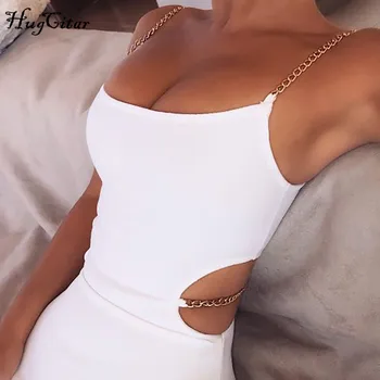 Hugcitar cadenas de espaguetis strapes patchwork hueco sexy bodycon mini vestido de verano de 2019 mujeres fiesta del club Gótico ropa