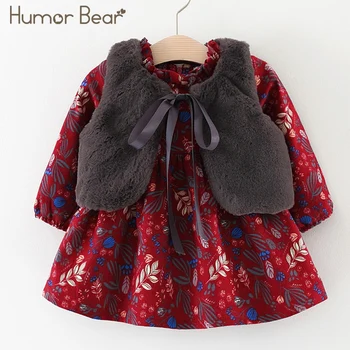 Humor Bear Otoño Invierno Desgaste de las Niñas de Bebé de la Princesa Vestido de Terciopelo de manga larga vestido de los Vestidos de Fiesta Ropa de Bebé Ropa de Bebé
