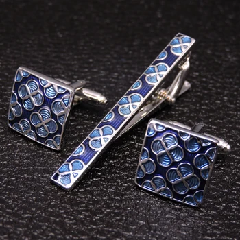 HYX Clásico azul Clips de Lazo gemelos conjunto para los Hombres de Alta Calidad de Esmalte Grabado Patrón de la Corbata de Lazo de la Barra de enlace Broche de Joyería de la Marca 4280