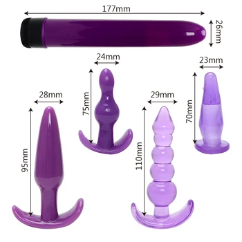 IKOKY Plug Anal de color Púrpura Dedo Masajeador de Próstata Butt Plug para Principiantes 5Pcs/Set Anal Consolador Vibrador Juguetes Sexuales para Hombres, Mujeres