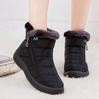 Impermeable Botas de Nieve de las Mujeres de Invierno Cálido de la Felpa de Damas Zapatos de Tobillo Botas antideslizantes Zip Flats Para Mujer Botas De Mujer 2020