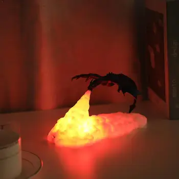 Impreso en 3D LED del Dragón de Fuego de las Lámparas de Luz de la Noche Recargable Luz Suave Senderismo Kid estado de Ánimo de la Habitación del Dormitorio Para el Dormitorio de la Decoración de la Ca G0M9