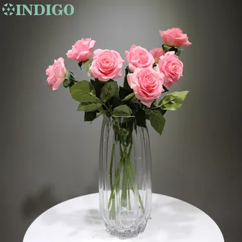 INDIGO - 5pcs/Lot Recubrimiento de Látex rosa Rosa Verdadero Toque de Rosa Artificial de la Flor de la Flor de la Boda de Fiesta de adorno de Interiores