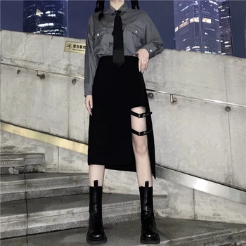 Ins coreano Ropa Negra Streetwear Ulzzang Fresco Ropa de Mujer Asimétrica Hipster Marca de Moda de las Señoras Faldas Estilo weilian