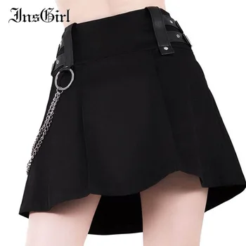 InsGirl Goth Punk Oscuro Negro de la Falda de Mujeres Sexy Cintura Alta cierre de Cremallera con la Cadena de Una línea de Mini Falda Ropa Casual Y2k E-chica Faldas
