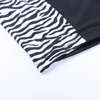 InstaHot sexy de las mujeres camiseta de manga larga de patchwork parte superior del cultivo de otoño negro camiseta tops 2020 moda casual delgado bodycon de rayas de la camiseta