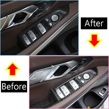 Interior del coche de Fibra de Carbono de la Ventana de Panel de Interruptor de Botón Marco de Cubierta de Panel de ajuste Accesorios Para BMW Serie 3 G20 G28 2019-2020