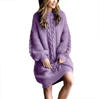 Invierno 2020 Gruesa Cálido Estilo Largo Suéter Suelto Casual de gran tamaño Jersey Suéter de Invierno Suave y Cómodo Suéter de Abrigo de las Mujeres 79281