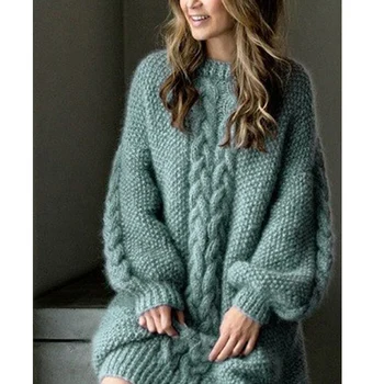 Invierno 2020 Gruesa Cálido Estilo Largo Suéter Suelto Casual de gran tamaño Jersey Suéter de Invierno Suave y Cómodo Suéter de Abrigo de las Mujeres