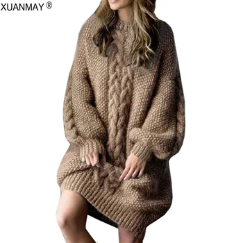Invierno 2020 Gruesa Cálido Estilo Largo Suéter Suelto Casual de gran tamaño Jersey Suéter de Invierno Suave y Cómodo Suéter de Abrigo de las Mujeres
