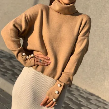 Invierno de Cuello alto de Punto de las Mujeres del Suéter de Retazos de la Moda Puente de Jersey de los Suéteres de Mujer Otoño Sólido Damas Casual Sweaters