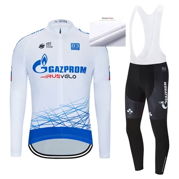 Invierno Gazprom EQUIPO de Ciclismo Jersey, Pantalones de Bicicleta ropa Deportiva de los Hombres de manga Larga Ropa Ciclismo Polar Térmico Ciclismo Maillot y Culotte