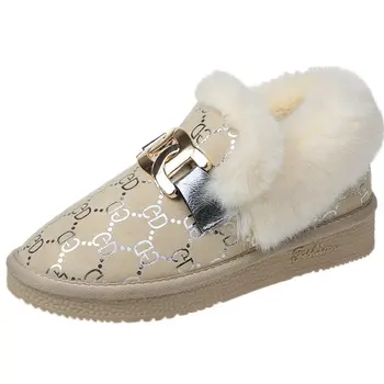 Invierno nueva moda plus de terciopelo zapatos de mujer de moda caliente botas de nieve de las plantas de los pies suaves cómodo antideslizante zapatos de algodón 7578