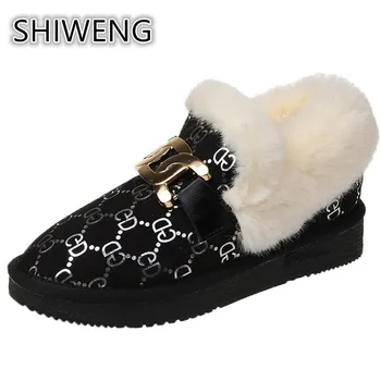 Invierno nueva moda plus de terciopelo zapatos de mujer de moda caliente botas de nieve de las plantas de los pies suaves cómodo antideslizante zapatos de algodón