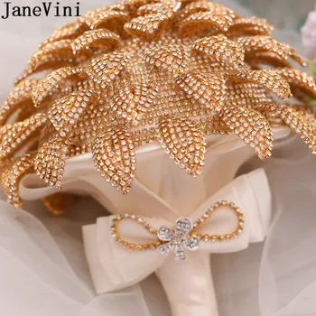 JaneVini de Lujo de Diamantes de Oro Ramo de Novia Belleza de Cristal de Novia de la Flor de la Fiesta de la Boda Accesorios de Plata de la Mano de la Novia Bouquet