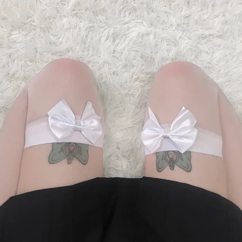 Japonés Linda Lolita Tubo Largo Y Medias De Color Blanco Negro Arco Nudo De La Rodilla De Alta Del Muslo De Siembra