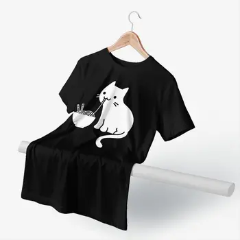 Japón Gato Camiseta Lindo Gato Comiendo Ramen T-Shirt Graphic Casual de la Camiseta de Algodón de la Diversión Masculina 3xl Camiseta