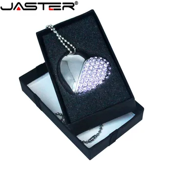 JASTER Flash USB 2.0 Unidad de Cristal de Corazón de amor +cuadro de la impulsión de la pluma de la piedra preciosa 4G/ 8G/ 16G/ 32G /diamante memory stick regalo de boda