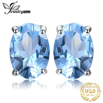 JewelryPalace 1.9 ct Genuino Azul Topacio Pendientes del Perno prisionero de la Plata Esterlina 925 Aretes Para las Mujeres de corea Utilidad de la Moda de Joyería de 2021