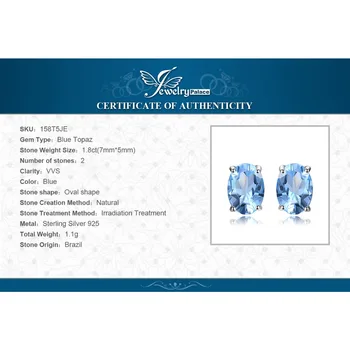 JewelryPalace 1.9 ct Genuino Azul Topacio Pendientes del Perno prisionero de la Plata Esterlina 925 Aretes Para las Mujeres de corea Utilidad de la Moda de Joyería de 2021