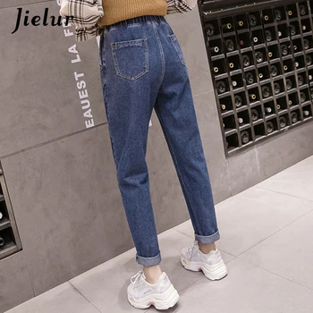 Jielur Suelta Más el Tamaño de S-5XL de la Mujer pantalones Vaqueros de Cintura Alta Elegante Lindo Gato Impreso Pantalones de Mezclilla para Dama 2020 de la Moda de los pantalones Vaqueros Azules Mujer