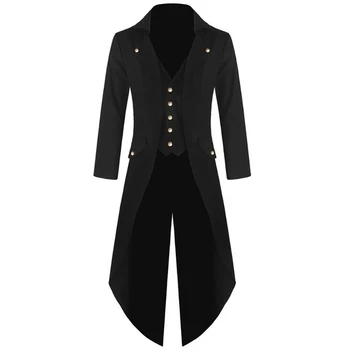 JIEZUOFANG Victoriana Traje Tuxedo Negro de la Moda de Frac, Gótico Steampunk Chaqueta de Abrigo de Frac Traje de cola de milano Uniforme