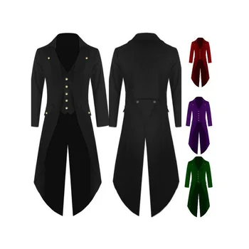 JIEZUOFANG Victoriana Traje Tuxedo Negro de la Moda de Frac, Gótico Steampunk Chaqueta de Abrigo de Frac Traje de cola de milano Uniforme