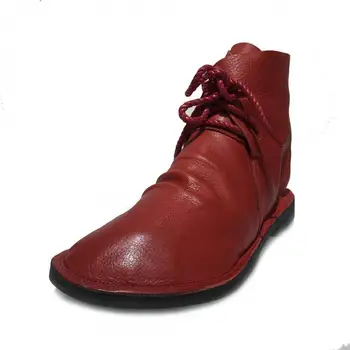 Johnature Botas de Invierno de las Mujeres Zapatos de Cuero Genuino de 2020 Nuevos cordones Planos Con el Dedo del pie Redondo hecho a Mano Concisa Plataforma de Botas de Tobillo