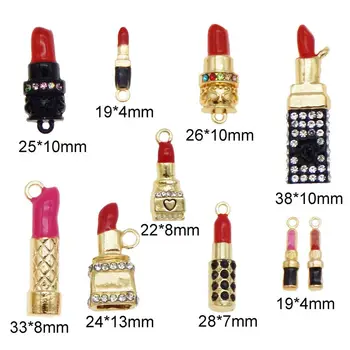 Julie Wang 10PCS Mixto Esmalte barra de labios Encantos de diamantes de Imitación de Aleación de Tono Oro del Collar de la Pulsera de la Joyería Accesorios