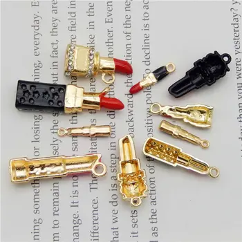 Julie Wang 10PCS Mixto Esmalte barra de labios Encantos de diamantes de Imitación de Aleación de Tono Oro del Collar de la Pulsera de la Joyería Accesorios