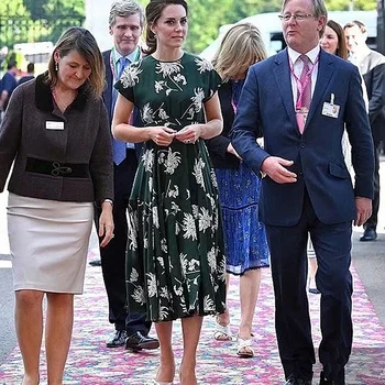 Kate Middleton Alta Calidad de Verano DE las Nuevas Mujeres de la Fiesta de Moda Casual de la Oficina de la Vendimia Elegante Elegante Dama de Impresión Vestido Midi 855