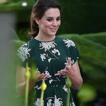 Kate Middleton Alta Calidad de Verano DE las Nuevas Mujeres de la Fiesta de Moda Casual de la Oficina de la Vendimia Elegante Elegante Dama de Impresión Vestido Midi