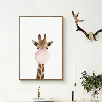 Kawaii de Animales de la Jirafa Nórdicos Lienzo de Pintura de Arte de la Impresión del Cartel de la Pared de Imagen de Decoración de la Habitación Unframed40cm*50cm