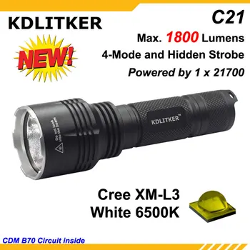 KDLITKER C21 Cree XM-L3 1800 Lúmenes 5-Modo LED Linterna - Negro ( 1x21700 ) 12917