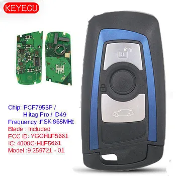 Keyecu Azul Llavero Remoto de 3 botones 868MHz PCF7953 para BMW F Chasis FEM / BDC CAS4 CAS4+
