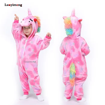 Kigurumi los Pijamas para Niños, Para Niñas Niños Unicornio ropa de dormir Flannle Niños Puntada Mamelucos Animal Pijamas Traje de Invierno Trajes de Gato