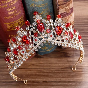 KMVEXO europa 2020 Rojo Verde Cristal Grande de la Corona de Sombreros de Novia de la Boda Accesorios para el Cabello Joyería de la Novia Tiaras Coronas de Princesa