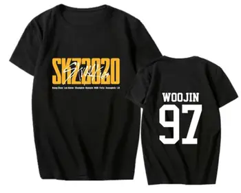 Kpop callejeros niños straykids nuevo álbum skz2020 nombre del miembro de la impresión de la camiseta unisex de verano o de cuello de manga corta t-shirt blanco/negro