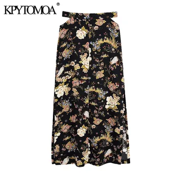 KPYTOMOA Mujeres 2020 Chic de la Moda de la Impresión Floral de Ventilación Lateral Falda Midi de la Vendimia de la Alta Corte de la Cintura de la Espalda con Cremallera Mujer Faldas de Mujer 3597