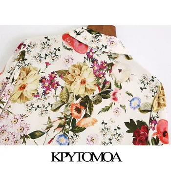 KPYTOMOA Mujeres 2020 Chic de la Moda de la Impresión Floral con Volantes Vestido Midi Vintage con Cuello de Solapa de Tres Cuartos de la Manga de la Mujer Vestidos de Mujer