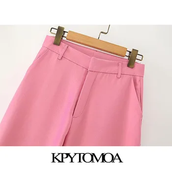 KPYTOMOA Mujeres 2020 Chic de la Moda Desgaste de la Oficina Bolsillos de los Pantalones Vintage de Cintura Alta cierre de Cremallera Mujeres de Tobillo Pantalones de Mujer